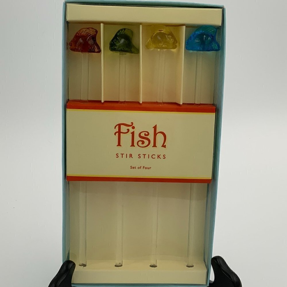 NIB Williams-Sonoma Fish Stir Sticks Set of 4 Multicolor Glass 2005